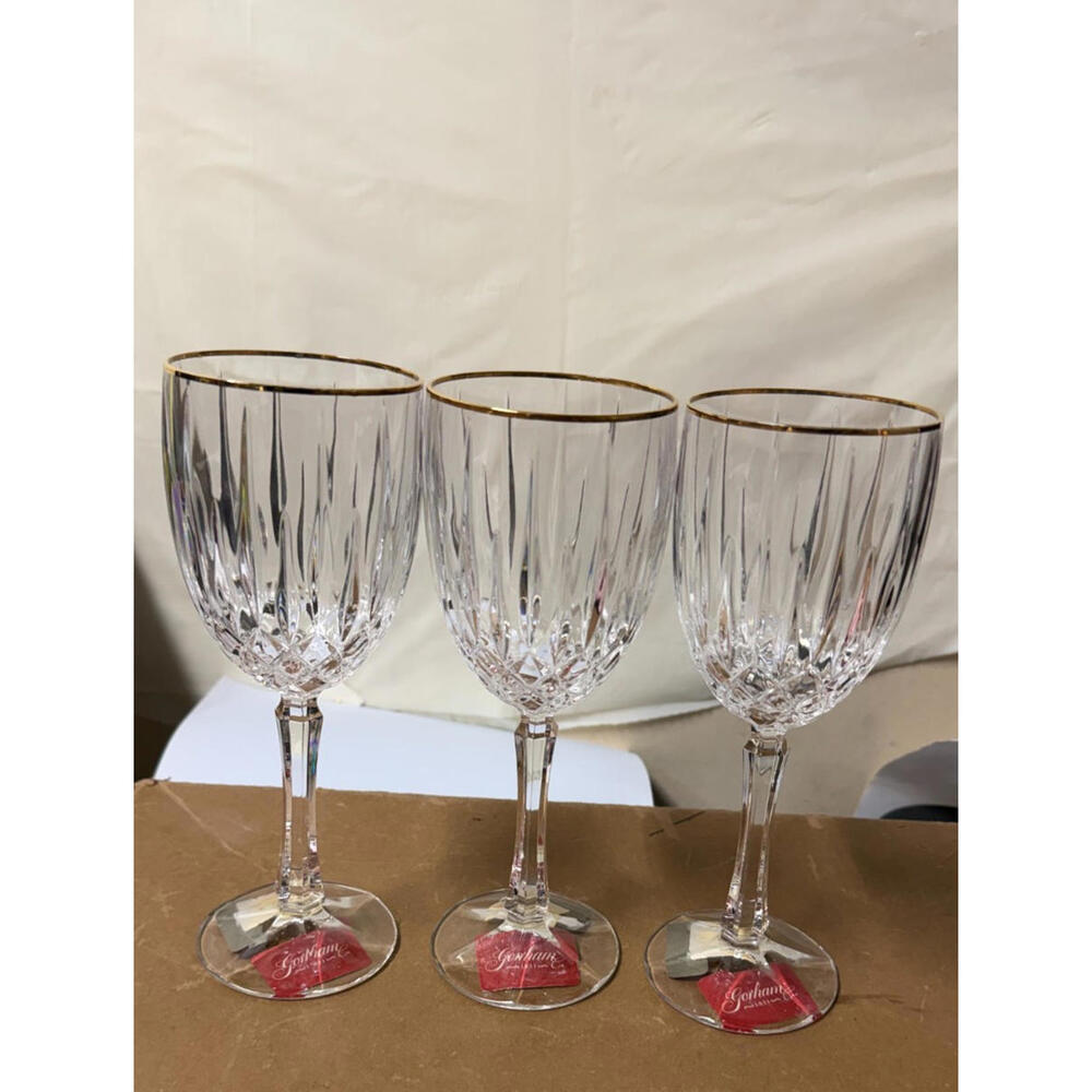 Set of 3‎ Gorham Crystal Wine Glasses with Gold Rim – New with Tags - Picture 9 of 11